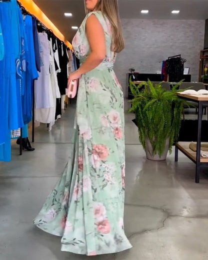 Venesa – floral grace sleeveless v-neck dress