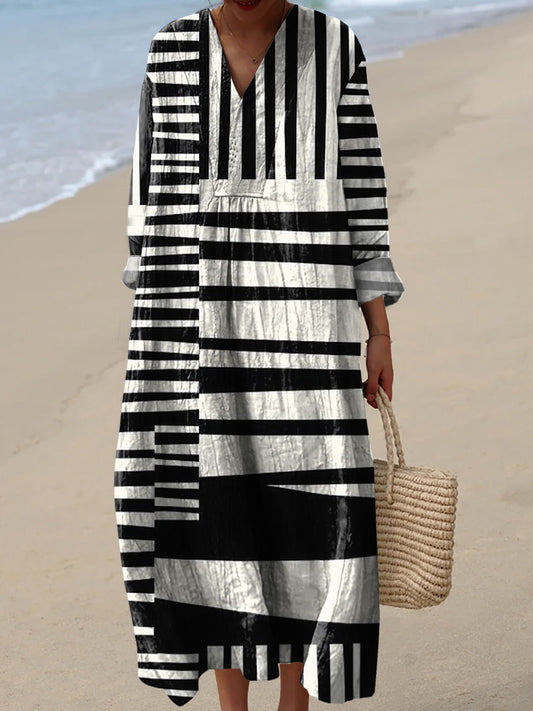 Abstract Stripes Print Midi Dress