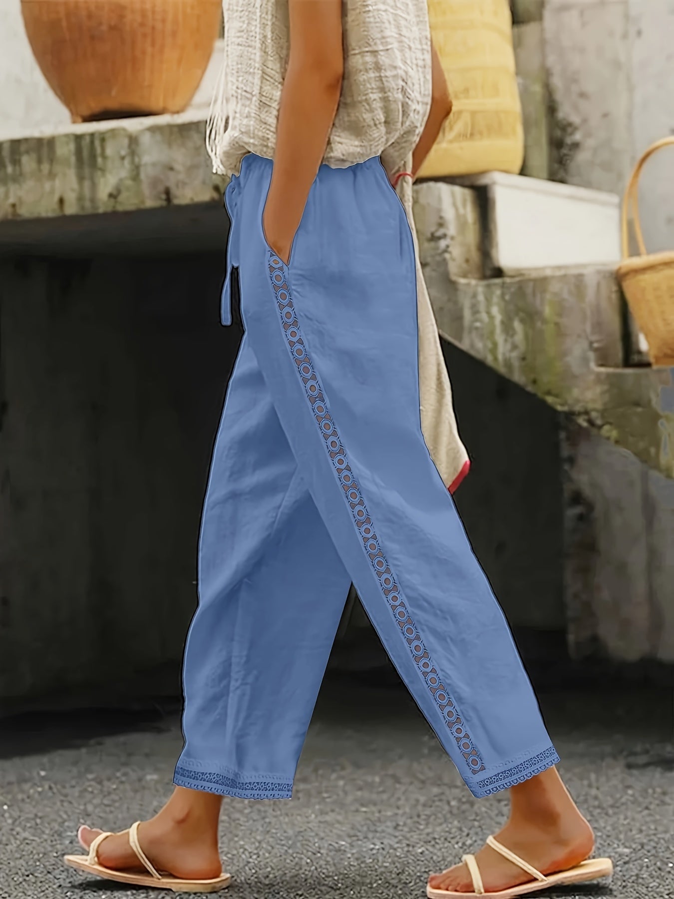 AVA - LACE SPLICING STRAIGHT LEG PANTS