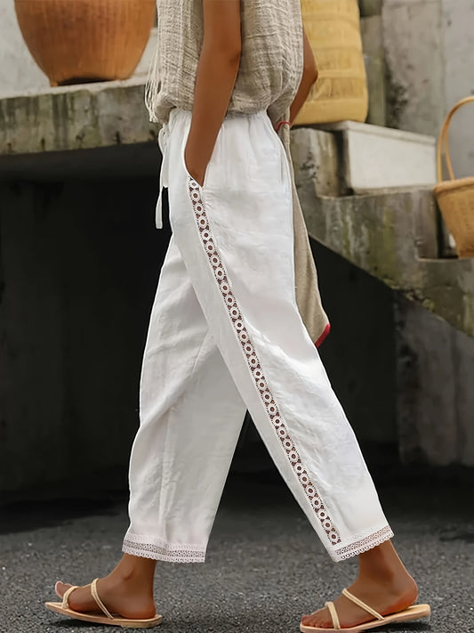 AVA - LACE SPLICING STRAIGHT LEG PANTS