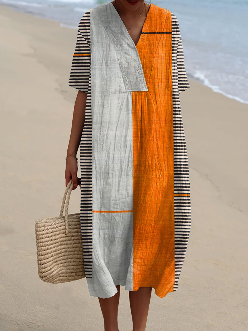 Vintage Boho Geometry – sunlit echoes cotton dress