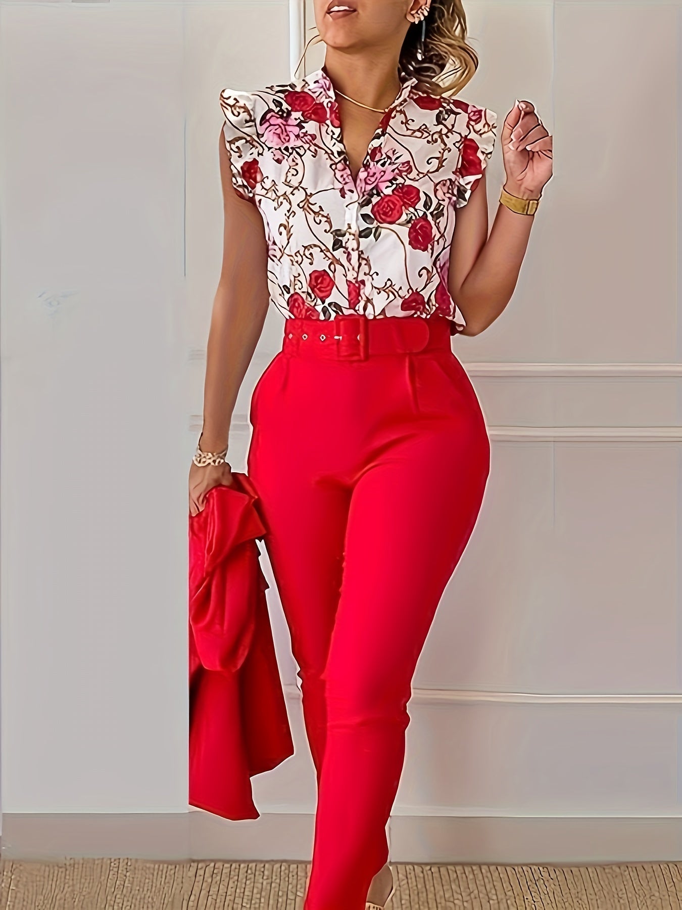 FLORABEL - CHIC RUFFLE-SLEEVE ENSEMBLE