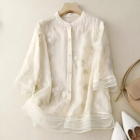 CELEST - COTTON TOP WITH EMBROIDERED FLOWERS