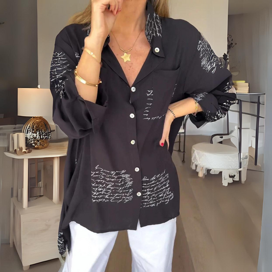 Callista – inked elegance button-up shirt