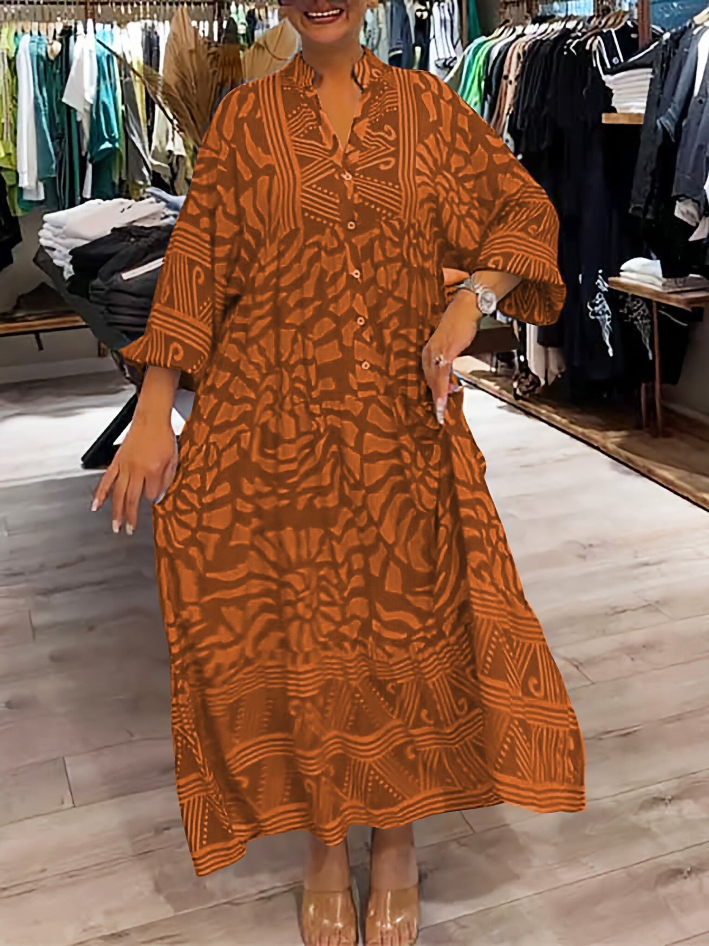 Mira – sunset bloom v-neck dress