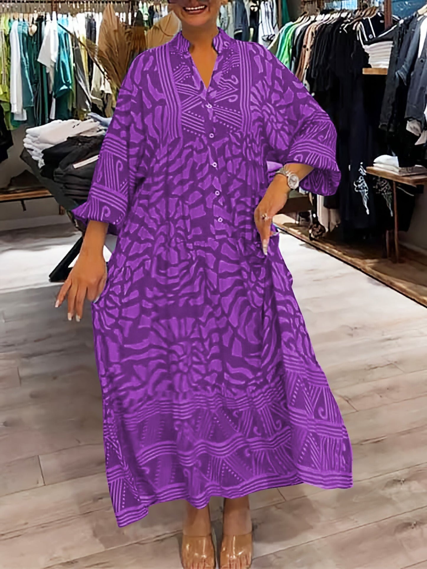 Mira – sunset bloom v-neck dress