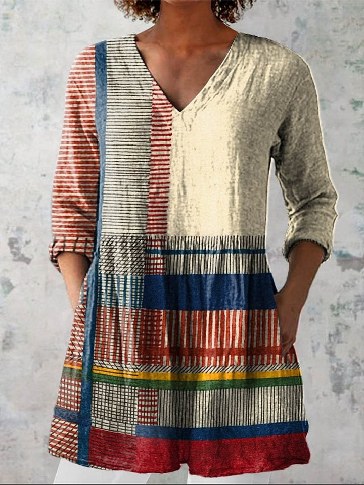 Vintage Geometric Line Art – soft structure cotton day dress