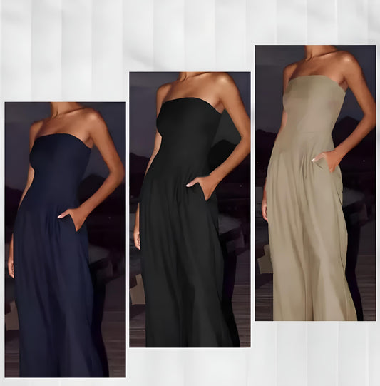 Mono – strapless ease in a sculpted silhouette