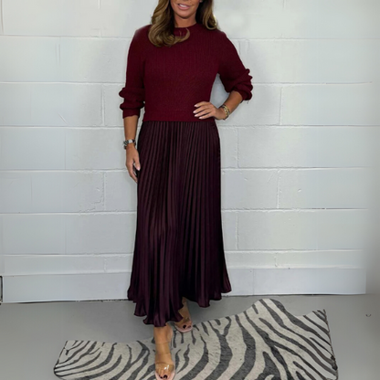 MARIA - ELEGANT AND STYLISH PLEATED DRESS WITH ROUND NECK