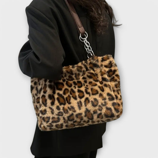TRENDY LEOPARD-INSPIRED FAUX FUR TOTE