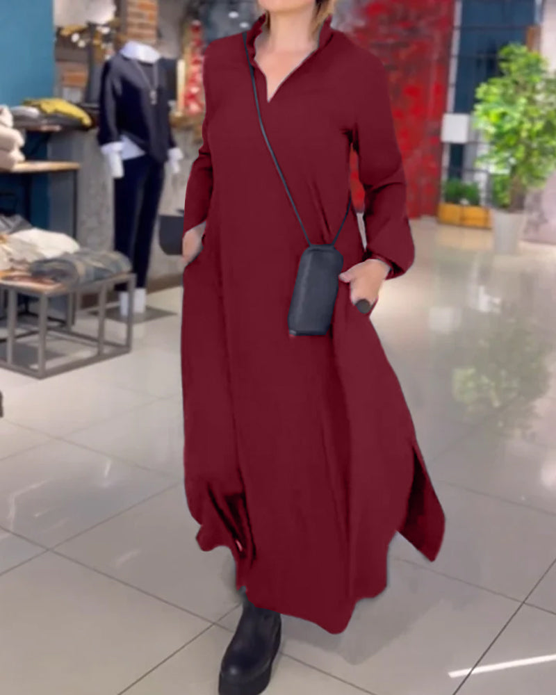 Evia – flowing lines slit maxi dress