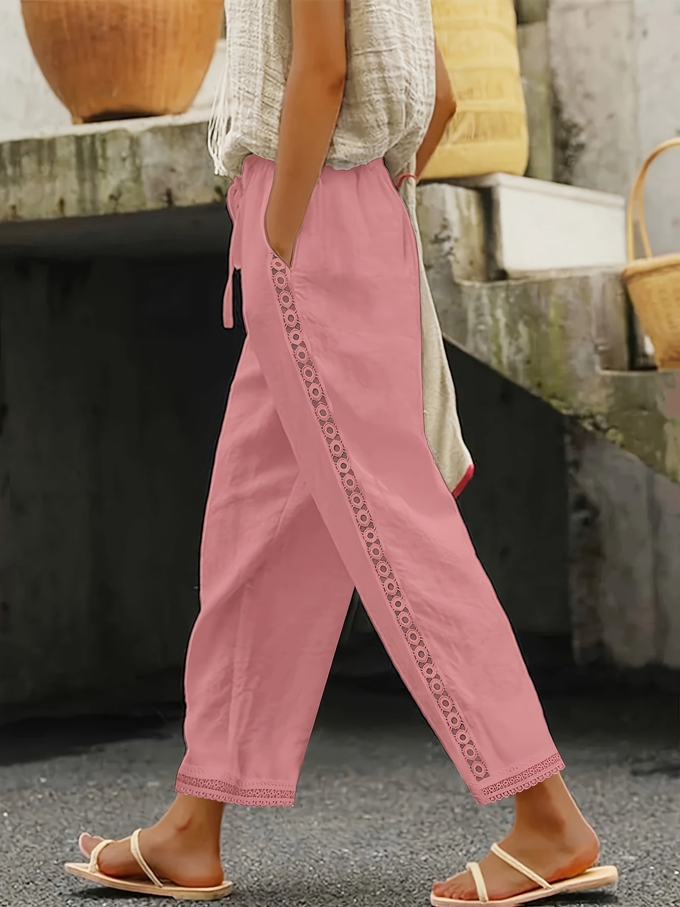 AVA - LACE SPLICING STRAIGHT LEG PANTS