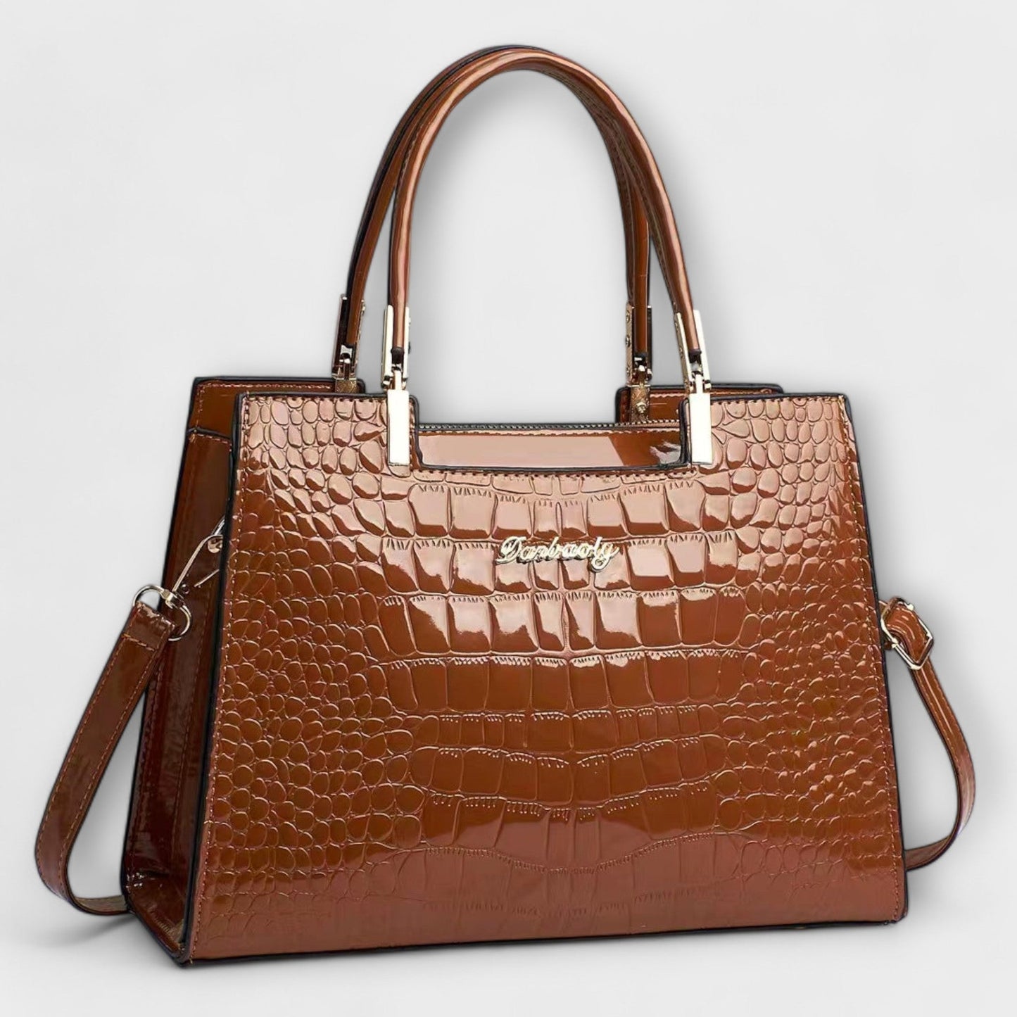 GLOSSY CROCODILE-PATTERN HANDBAG