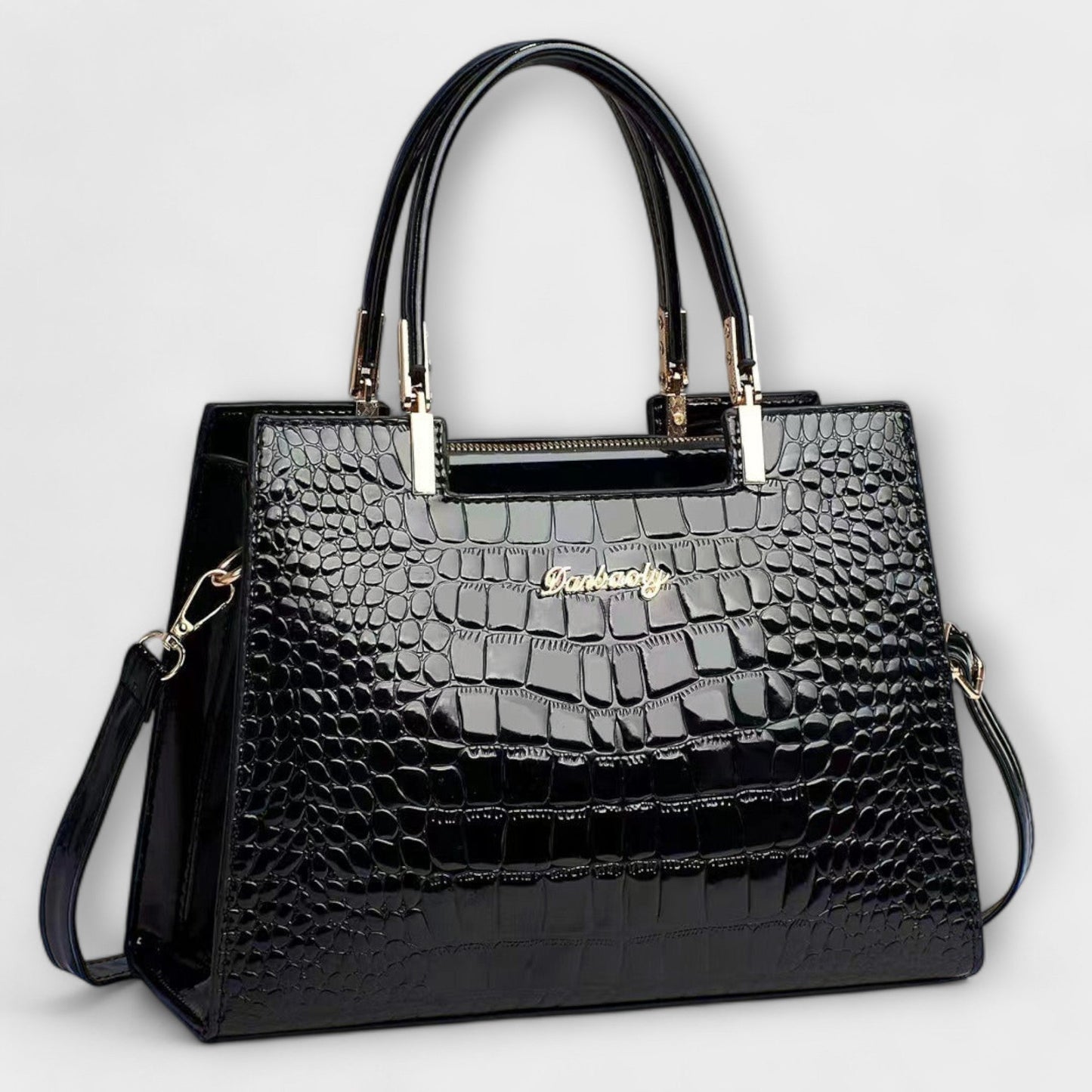 GLOSSY CROCODILE-PATTERN HANDBAG