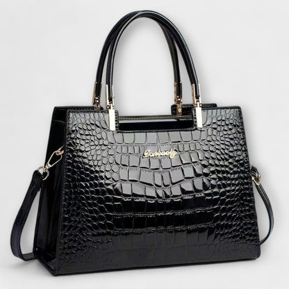 GLOSSY CROCODILE-PATTERN HANDBAG