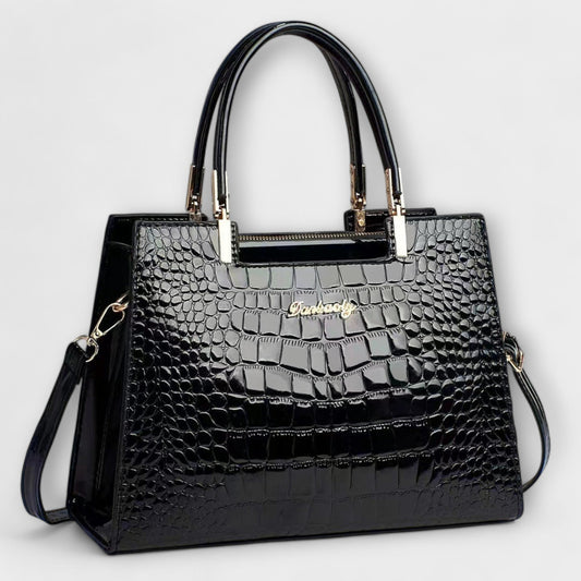 GLOSSY CROCODILE-PATTERN HANDBAG