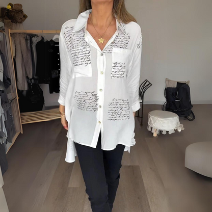 Callista – inked elegance button-up shirt