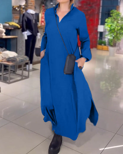 Evia – flowing lines slit maxi dress