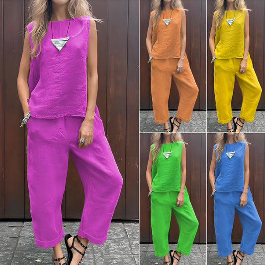 Julia – sleek serenity set with sleeveless top and flowing trousers