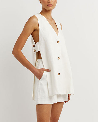 FIONA - CHIC SLEEVELESS BUTTON-UP ENSEMBLE