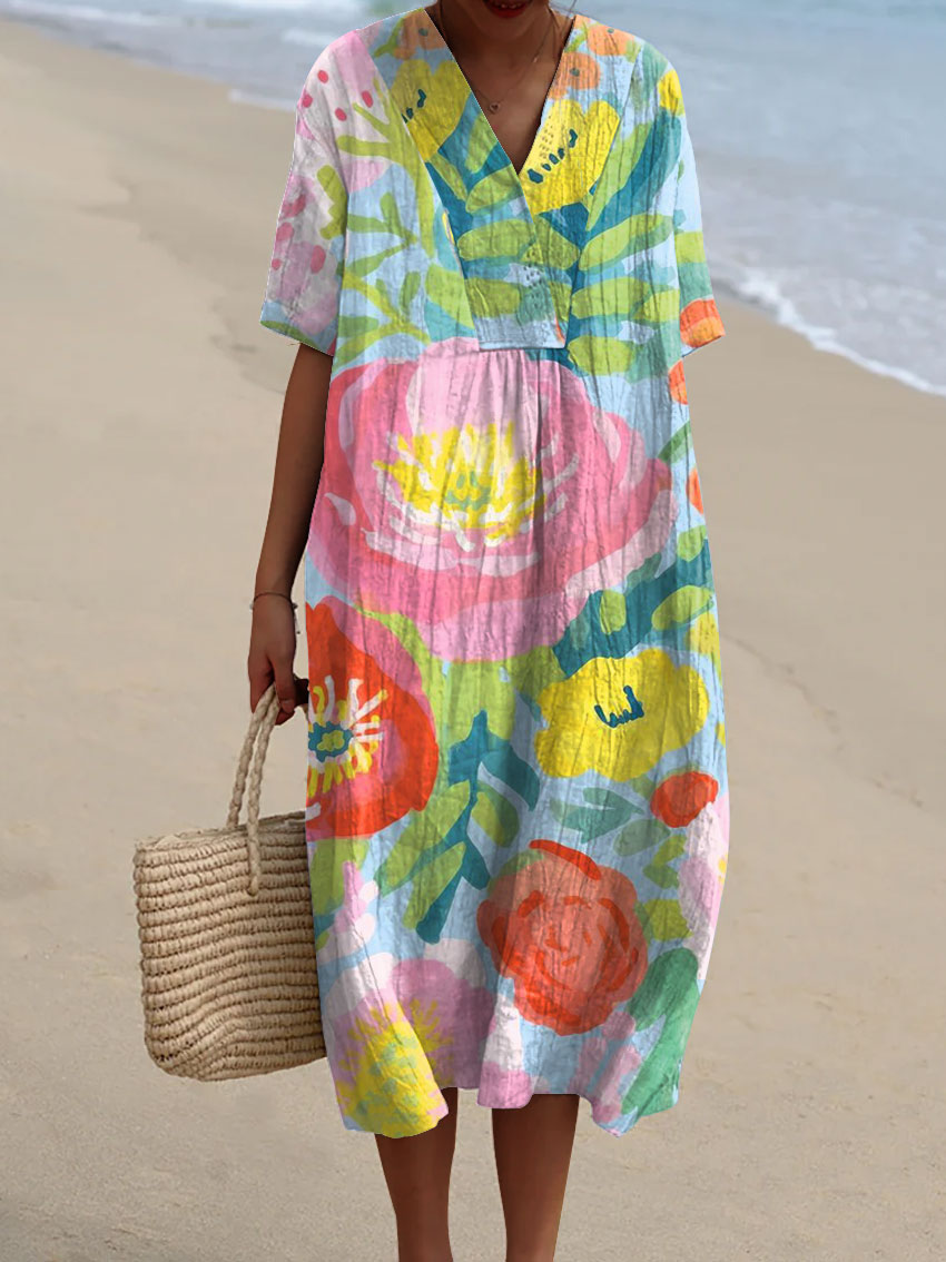 Watercolor Floral – painted bloom midi dress