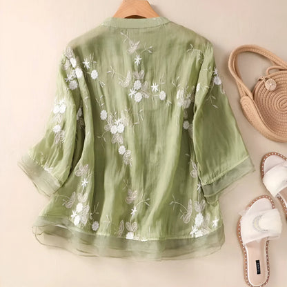 CELEST - COTTON TOP WITH EMBROIDERED FLOWERS
