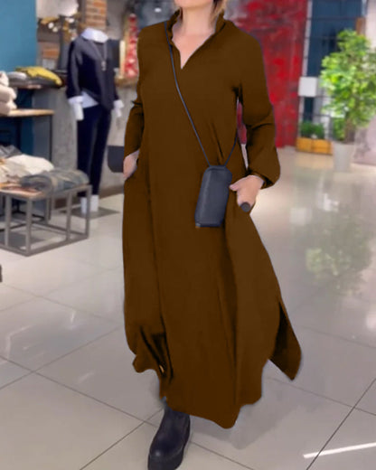 Evia – flowing lines slit maxi dress