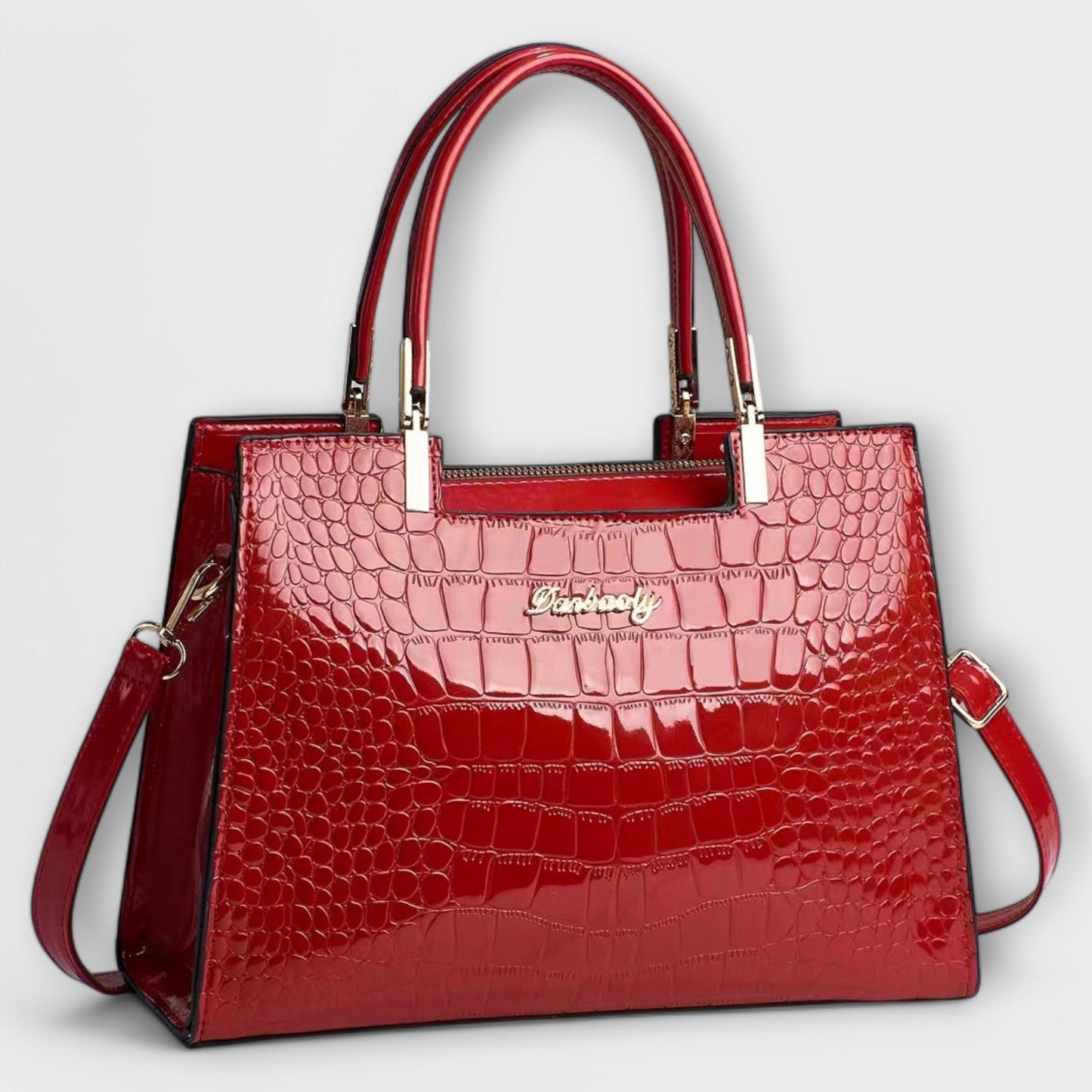 GLOSSY CROCODILE-PATTERN HANDBAG