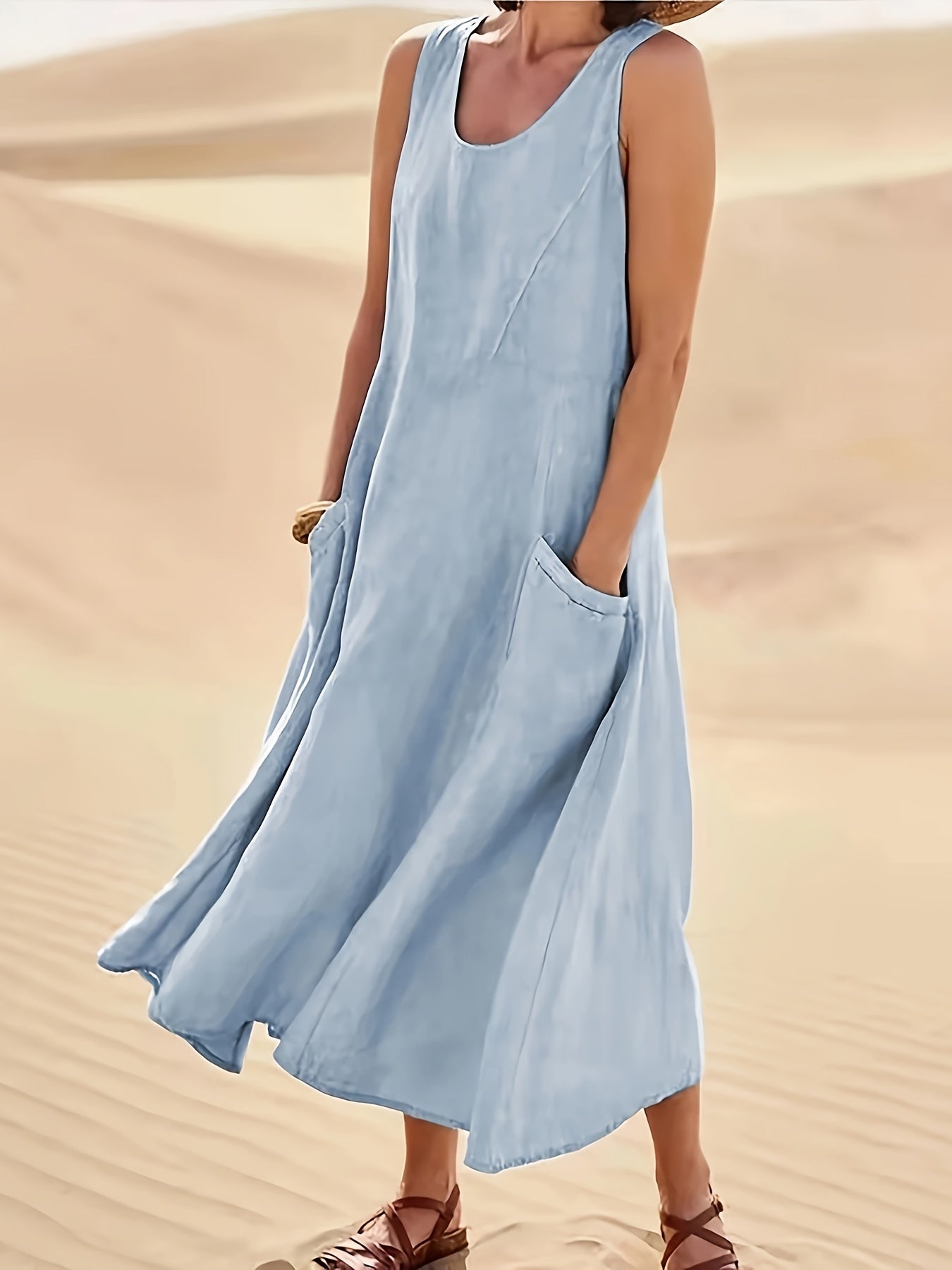 SOPHIA - SLEEVELESS MAXI DRESS WITH POCKETS