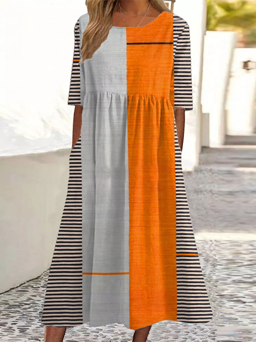 Vintage Boho Geometry – sunlit echoes cotton dress