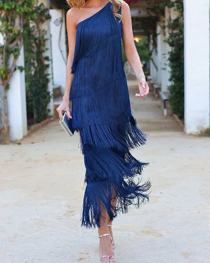 LAUREN - ELEGANT DRESS WITH TASSELS