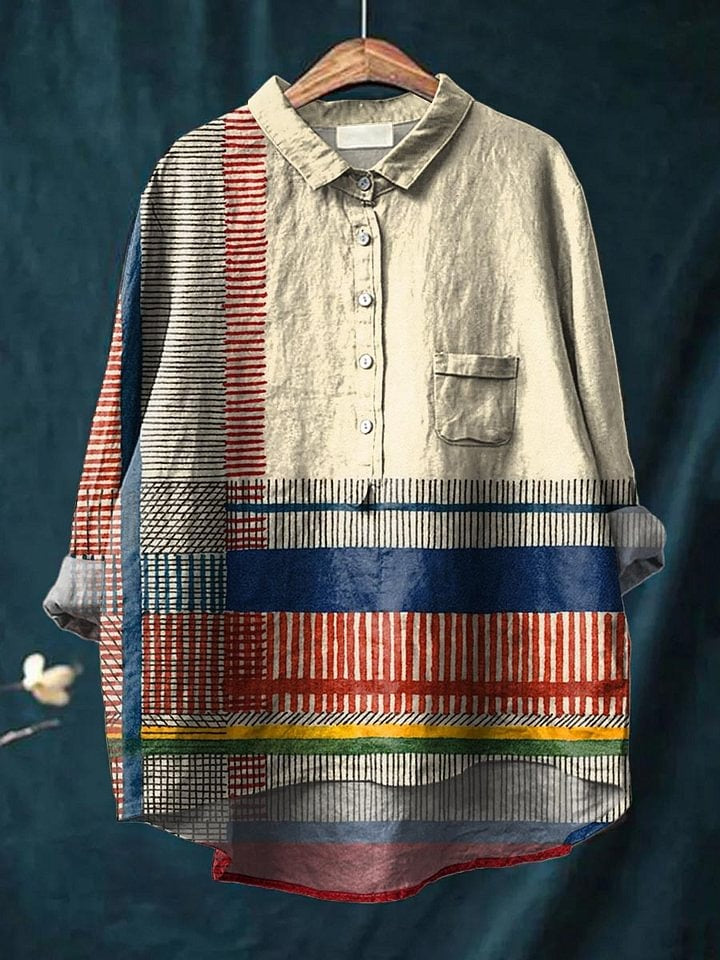 Vintage Geometric Line Art – soft structure cotton day dress