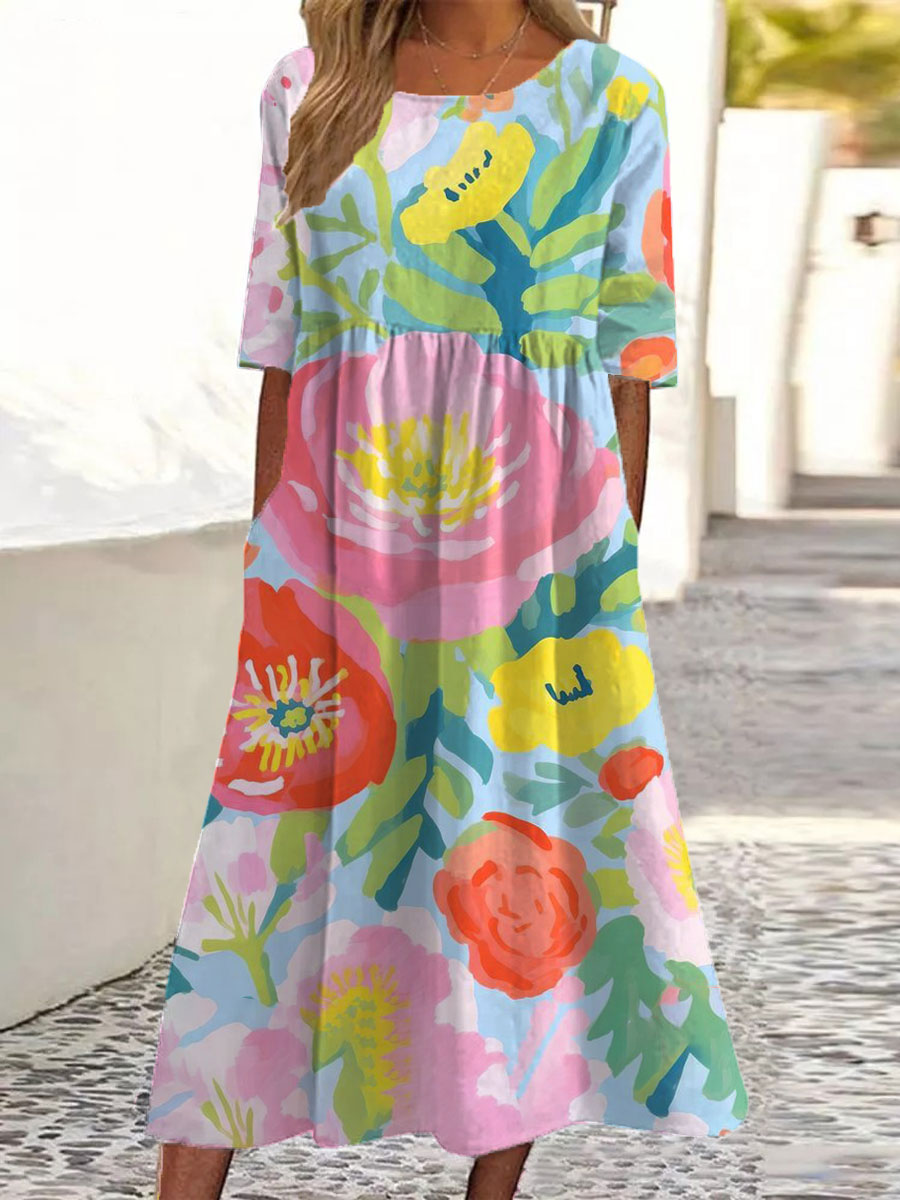 Watercolor Floral – painted bloom midi dress
