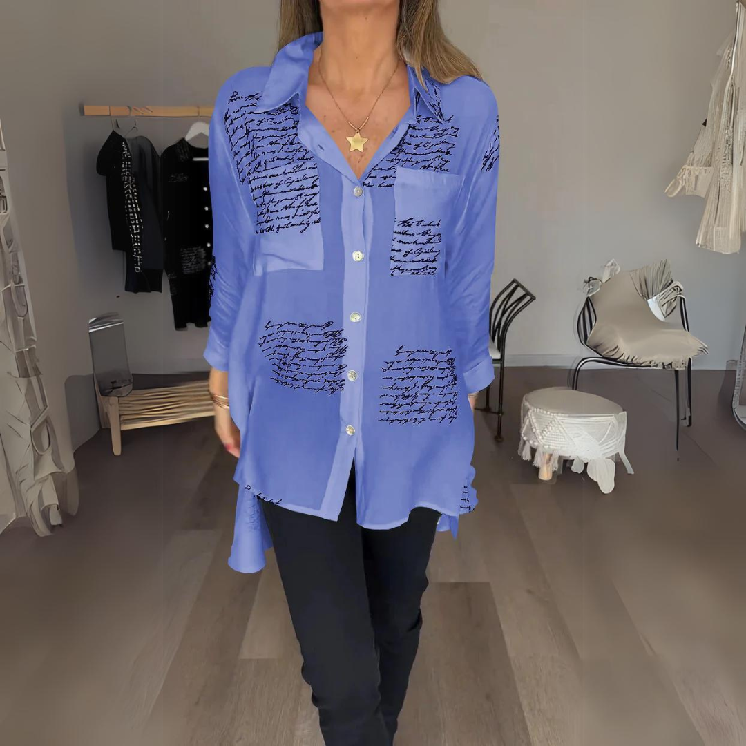 Callista – inked elegance button-up shirt