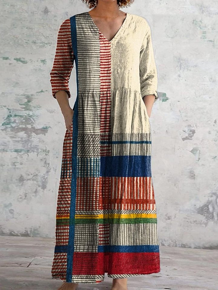 Vintage Geometric Line Art – soft structure cotton day dress