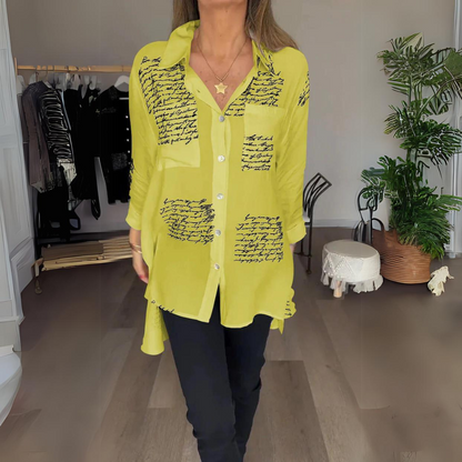 Callista – inked elegance button-up shirt
