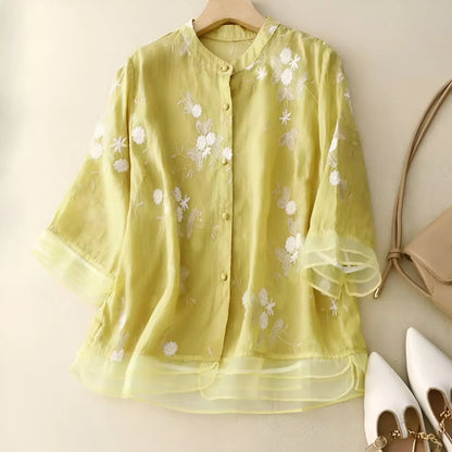 CELEST - COTTON TOP WITH EMBROIDERED FLOWERS