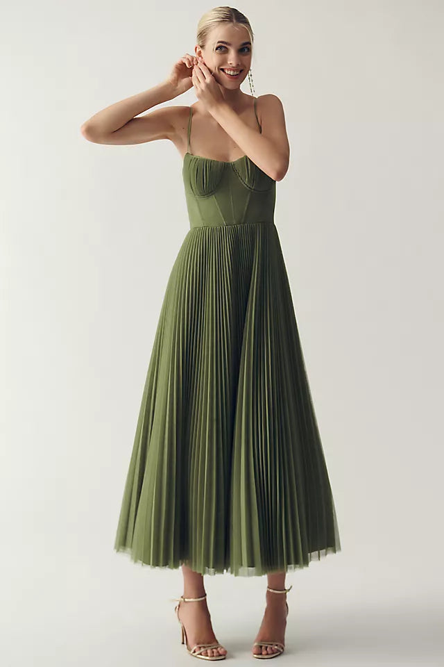 CLAIRE - PLEATED TULLE DRESS WITH ASYMMETRIC DRAPE
