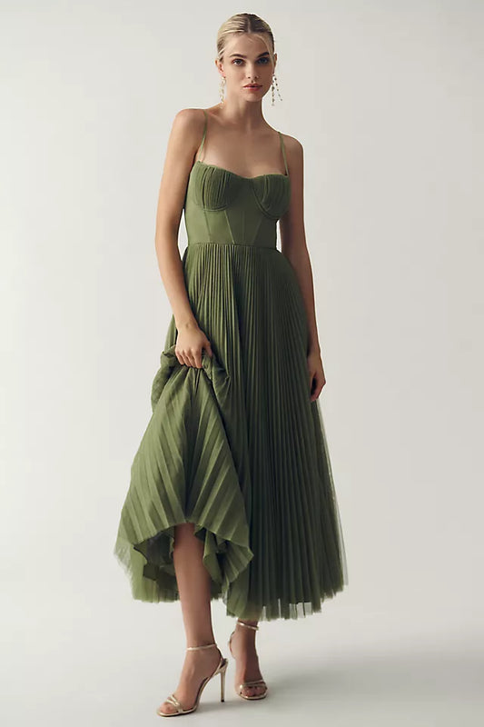 CLAIRE - PLEATED TULLE DRESS WITH ASYMMETRIC DRAPE