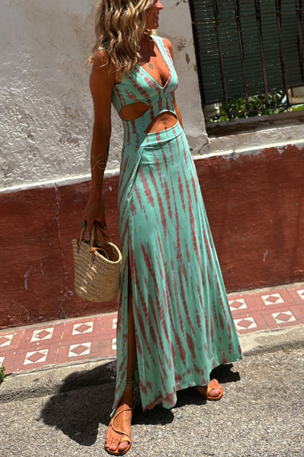 ANGELICA - CUTOUT NECKLINE SLIT STRETCH DRESS