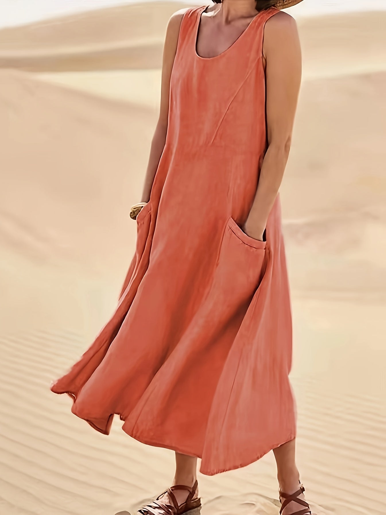 SOPHIA - SLEEVELESS MAXI DRESS WITH POCKETS