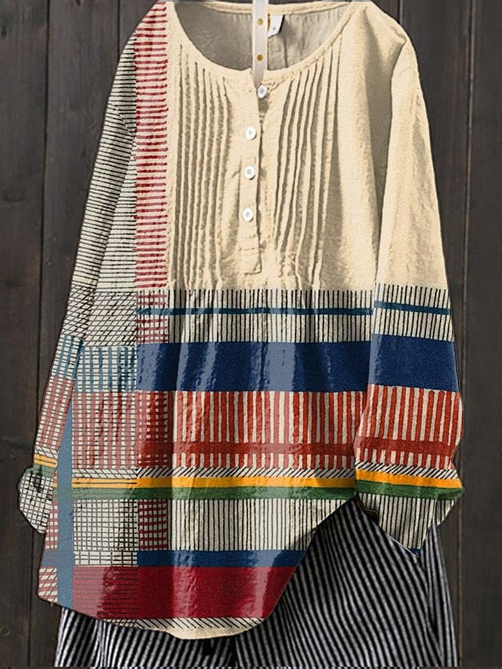 Vintage Geometric Line Art – soft structure cotton day dress