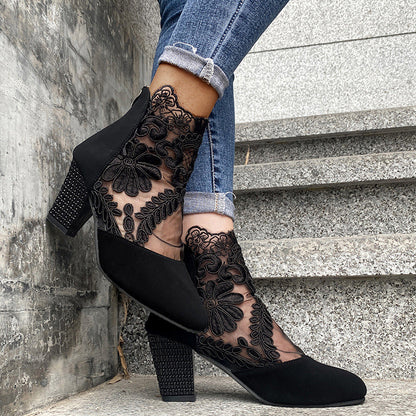 ELEGANT SUMMER PUMPS- WITH LACE & RHINESTONES