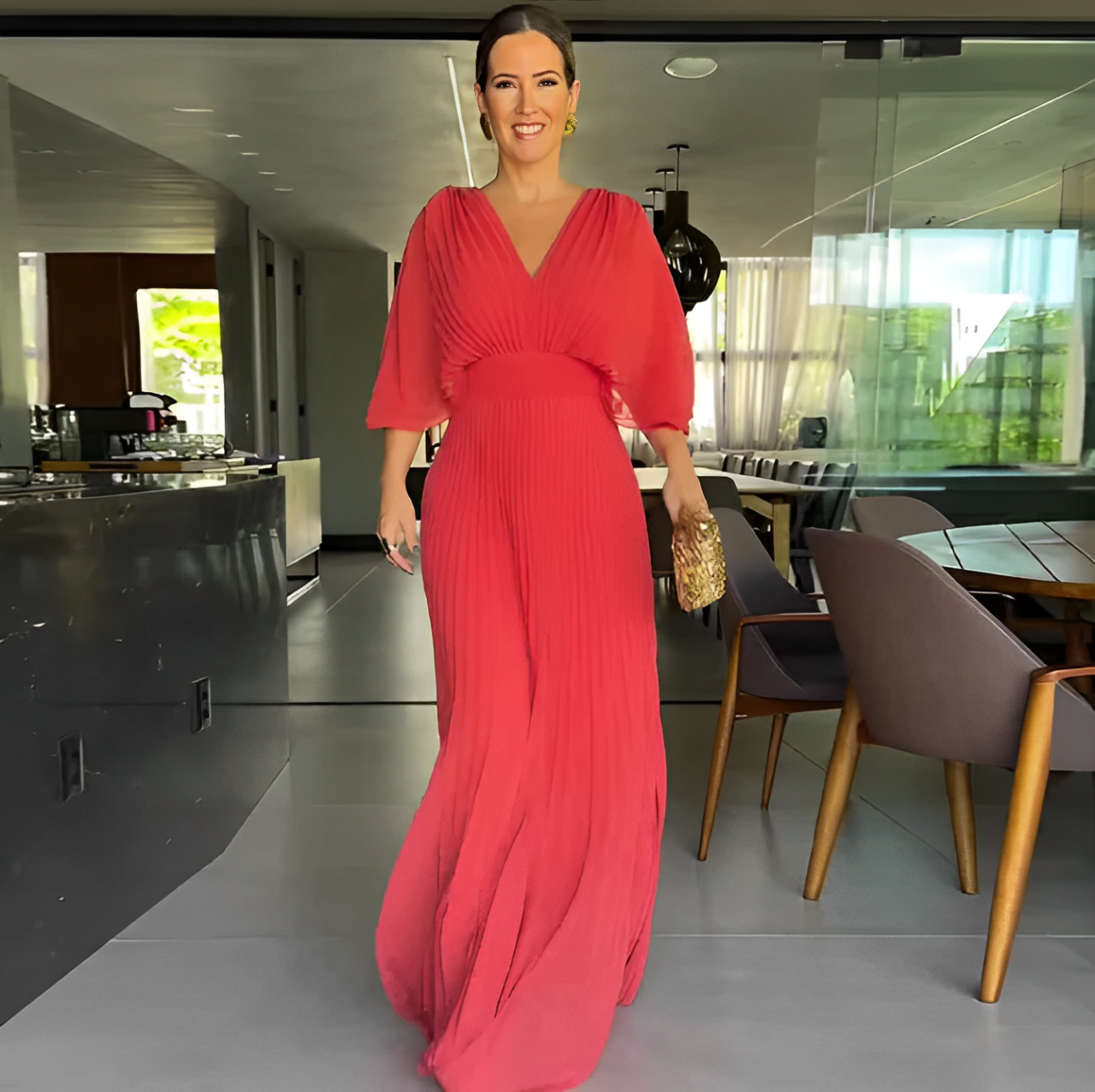 Pleated Dress – soft pleats & elegant waistline