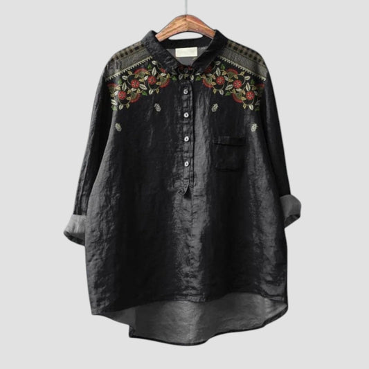 Carina – midnight bloom relaxed-fit blouse