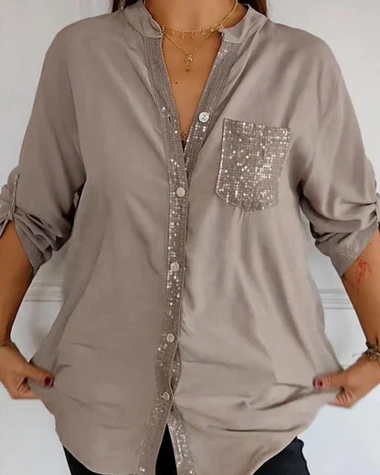 Elaine – midnight gloss drape blouse