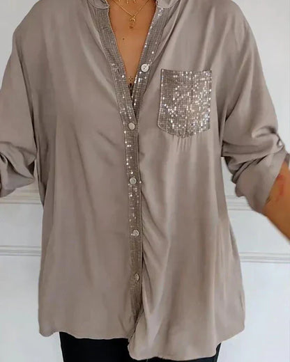 Elaine – midnight gloss drape blouse