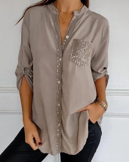 Elaine – midnight gloss drape blouse