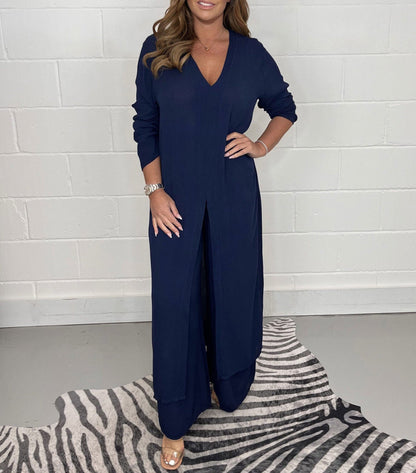 ALEJANDRA-CASUAL V-NECK TWO-PIECE SET