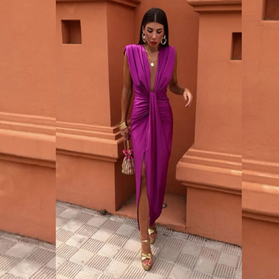 ISABELLA - PARTY DRESS WITH PLUNGING NECKLINE